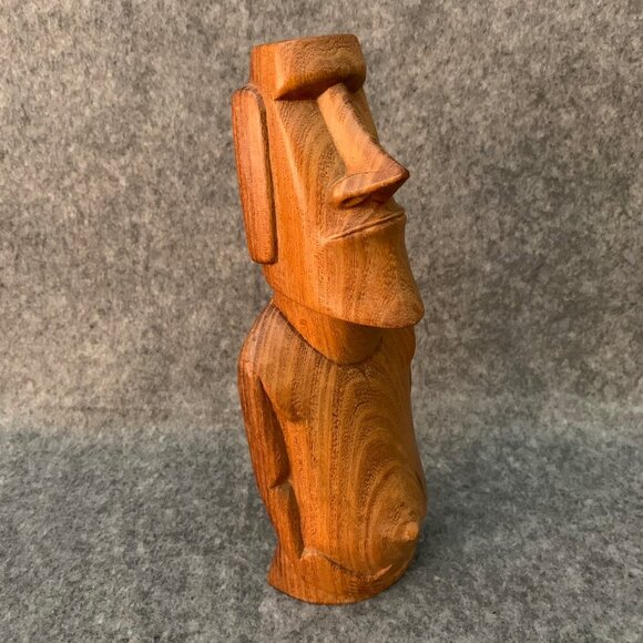 Vintage Easter Island Moai Rapa Nui Figure Hand Carved Wooden Statue Sculpture - Picture 2 of 12